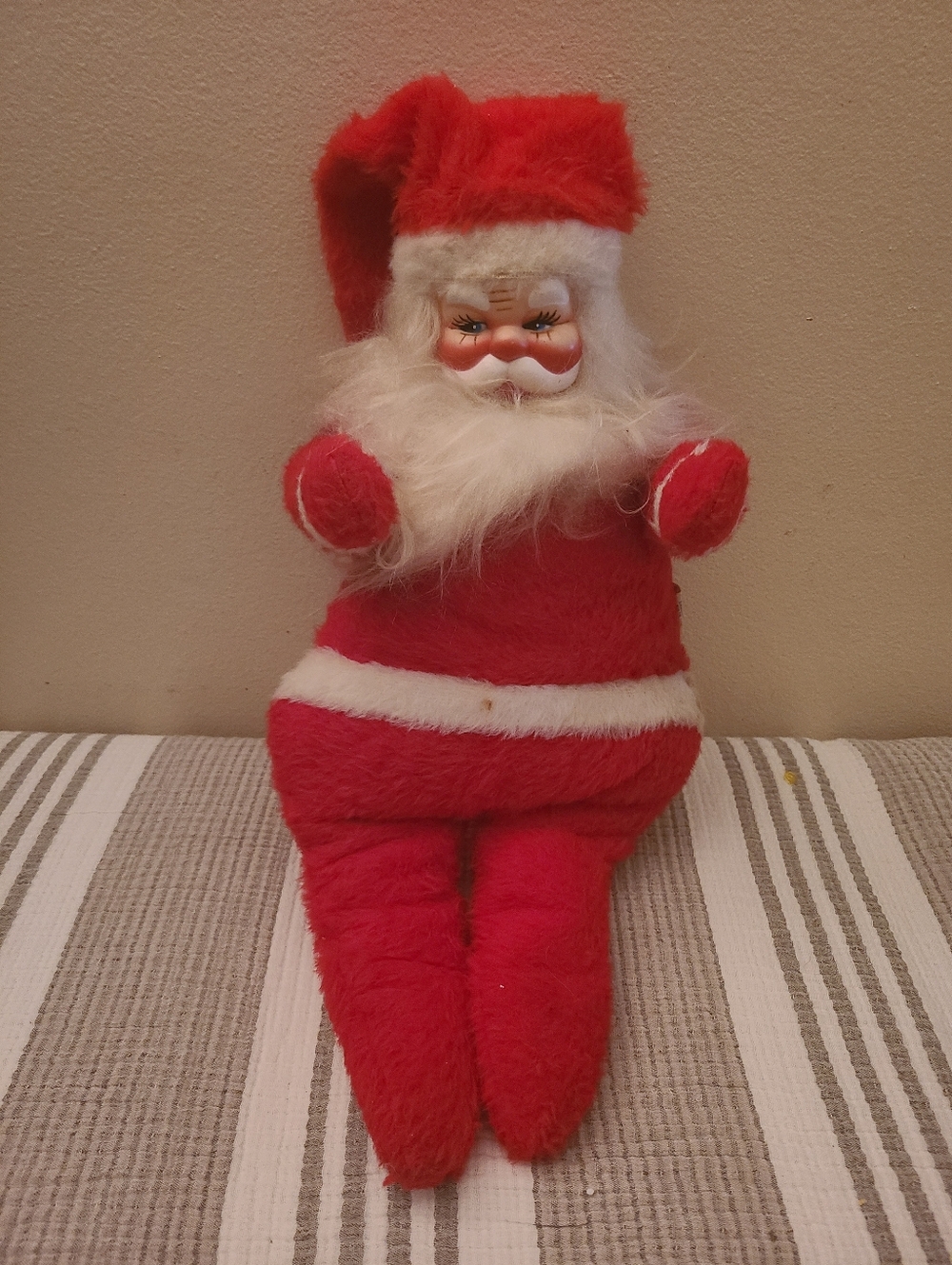 Santa Claus Celluloid Face Doll 1950s MCM Vintage Santa, Stains, Pre-owned